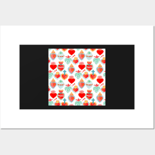 Bright watercolor pattern with sacred hearts Posters and Art